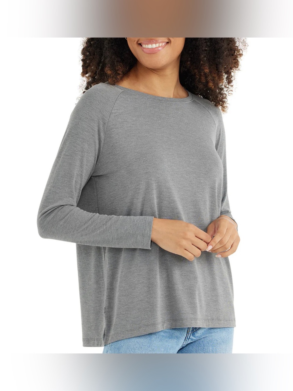 NWT Freefly Relaxed Fit Long Sleeve Tee in Heather Navy UPF 50+ Size Small